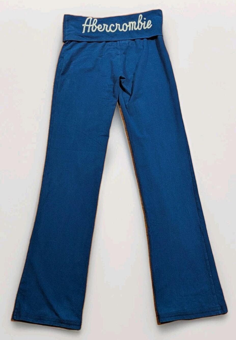 Vintage Y2K Abercrombie Fitch Foldover Yoga Pants XS Navy Flare Spellout